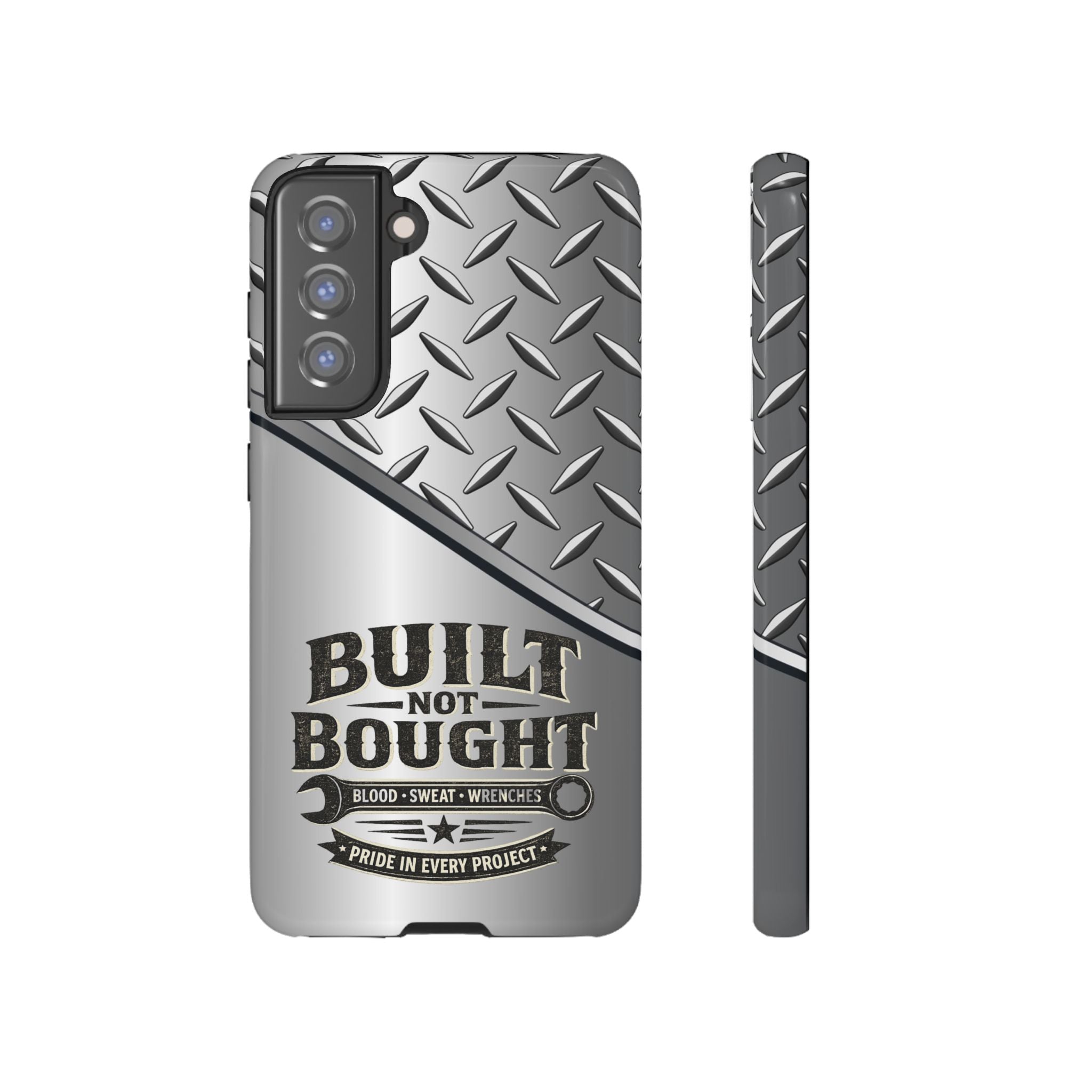 Built Not Bought Metal Diamond-Plate Phone Case — Rugged Tool Lover Gift - Creations by Chris and Carlos