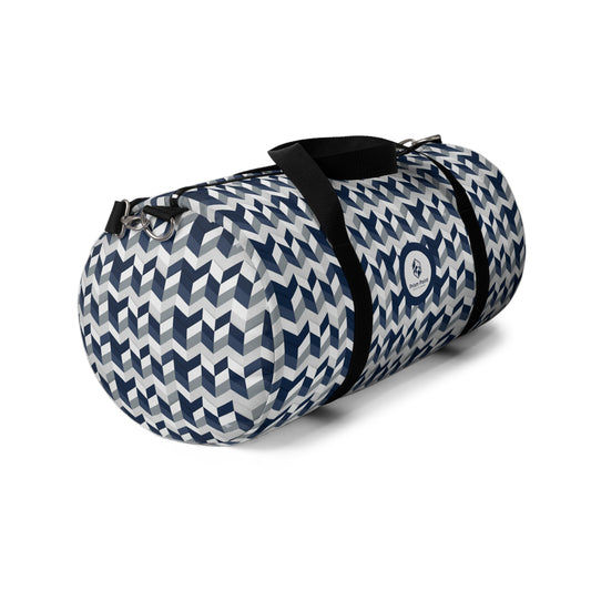 Prism Point Athletic Collection Chevron Navy and White Duffel Bag — Navy Geometric Travel Gym Bag - Creations by Chris and Carlos