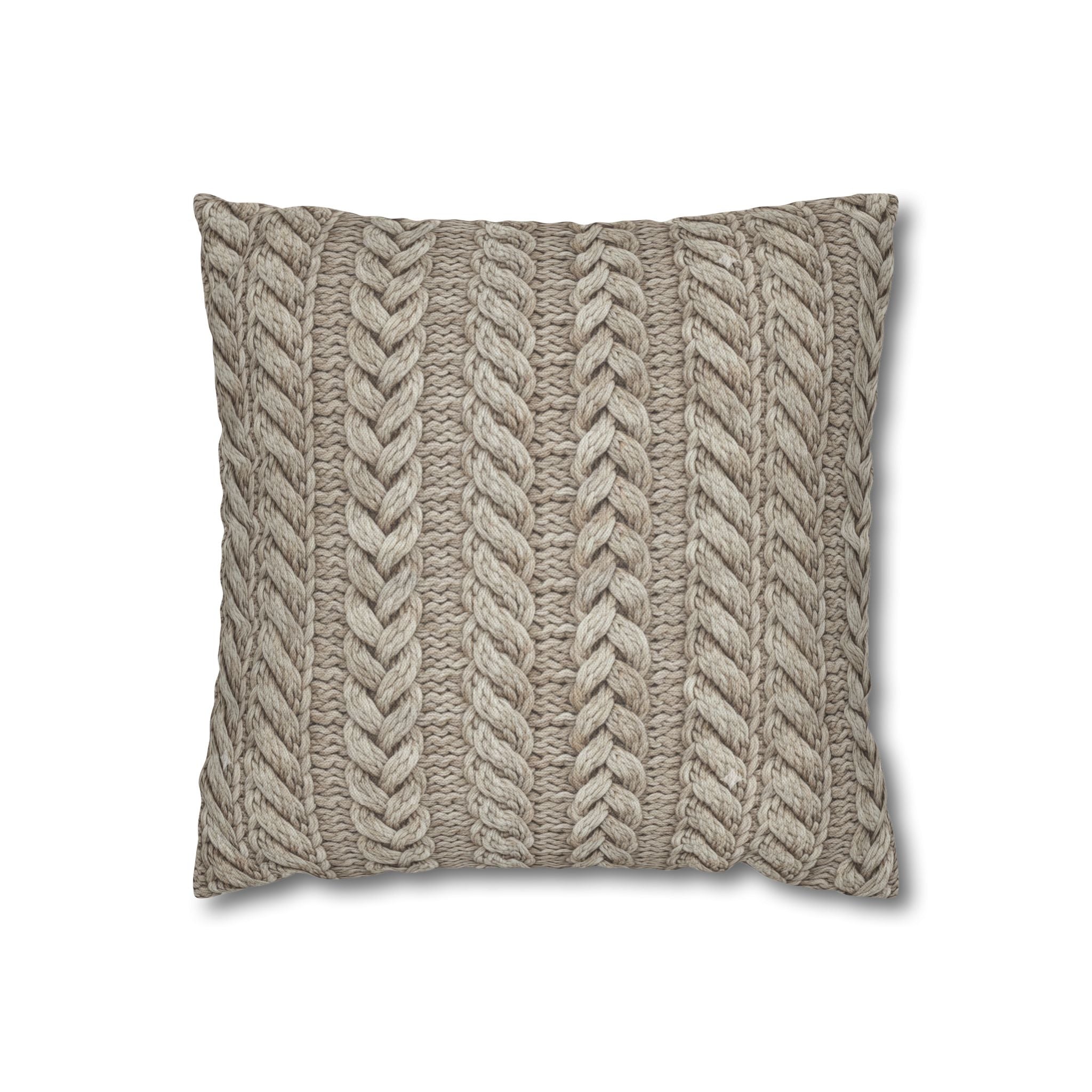Plumstead Manor Cozy Cable Knit Decorative Pillowcase — Neutral Beige Square Throw Pillow Cover - Creations by Chris and Carlos