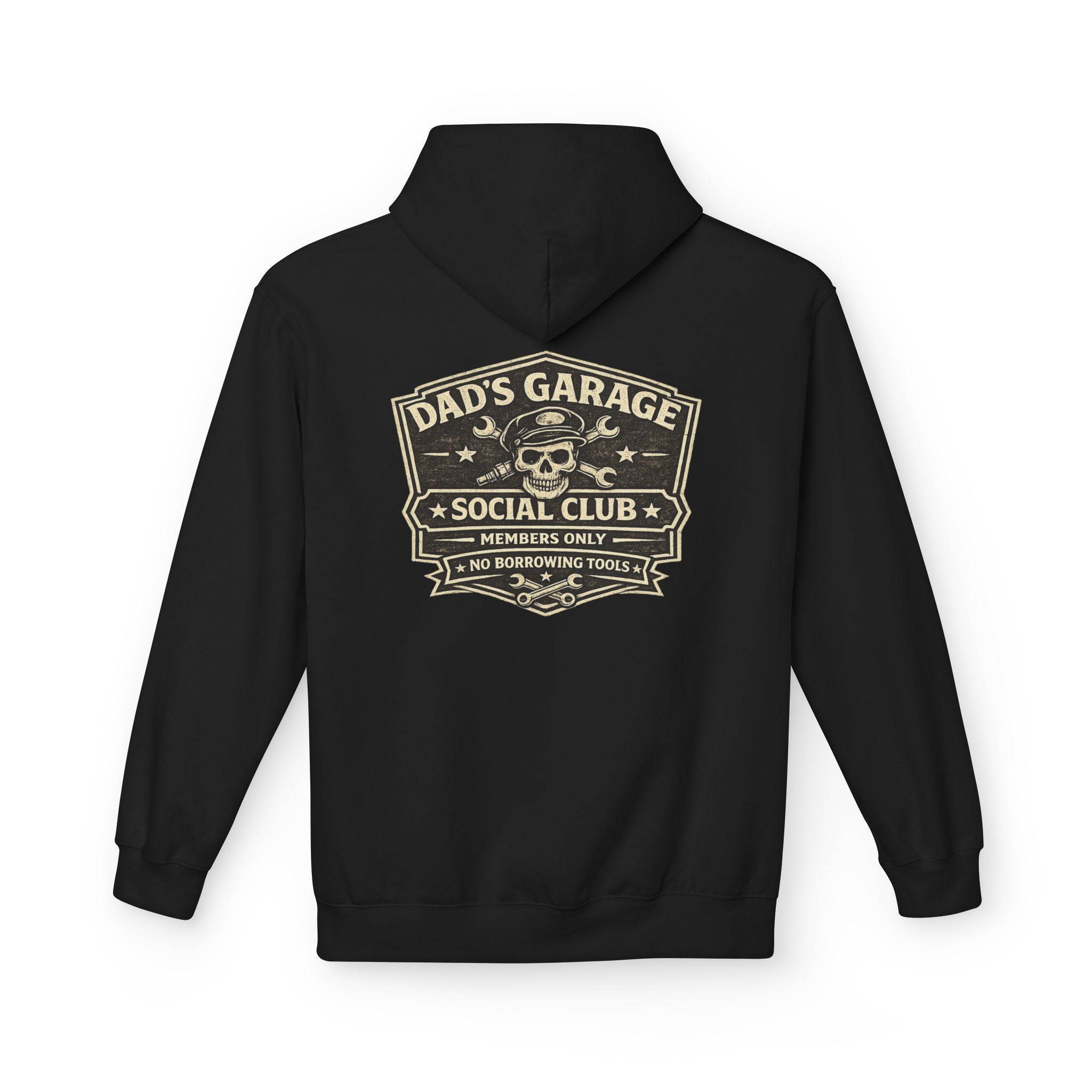 Dad’s Garage Social Club Hoodie — 'No Borrowing Tools' Mechanics Pullover - Creations by Chris and Carlos