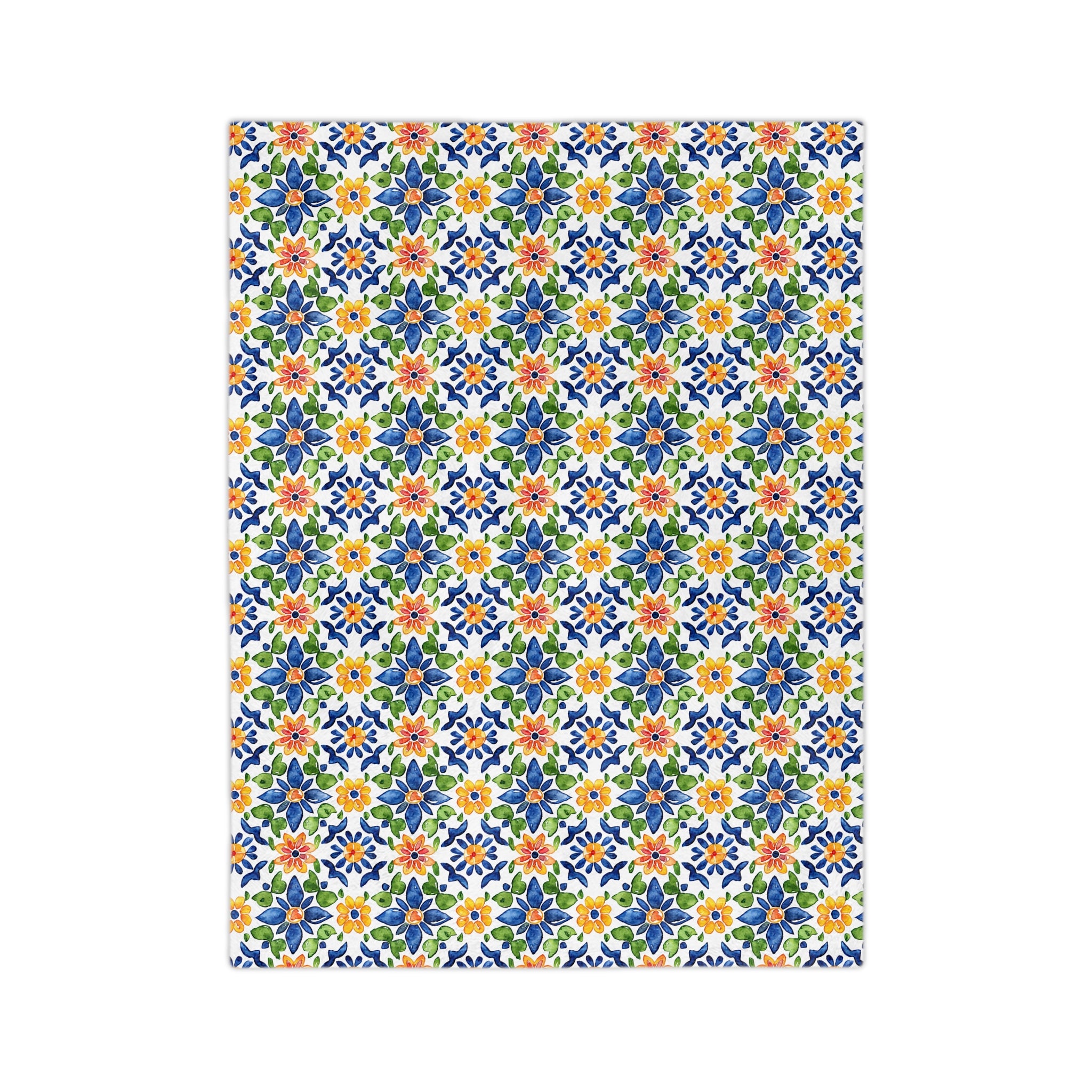 Sol y Alegría (Sun and Joy) Collection- Floral Mosaic Velveteen Blanket Blue & Yellow Microfiber Throw - Creations by Chris and Carlos