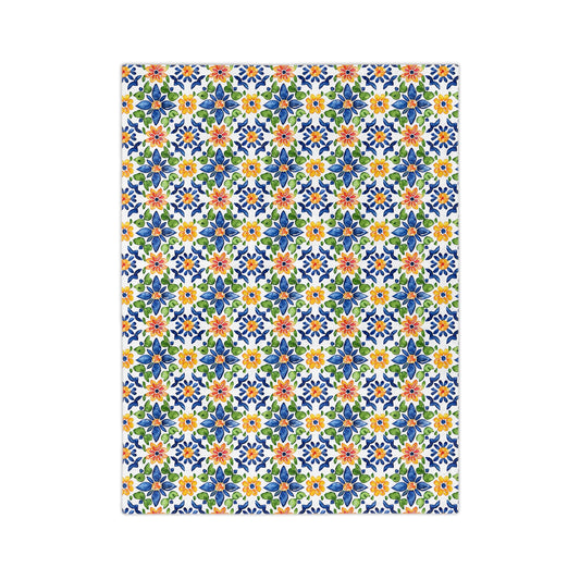Sol y Alegría (Sun and Joy) Collection- Floral Mosaic Velveteen Blanket Blue & Yellow Microfiber Throw - Creations by Chris and Carlos