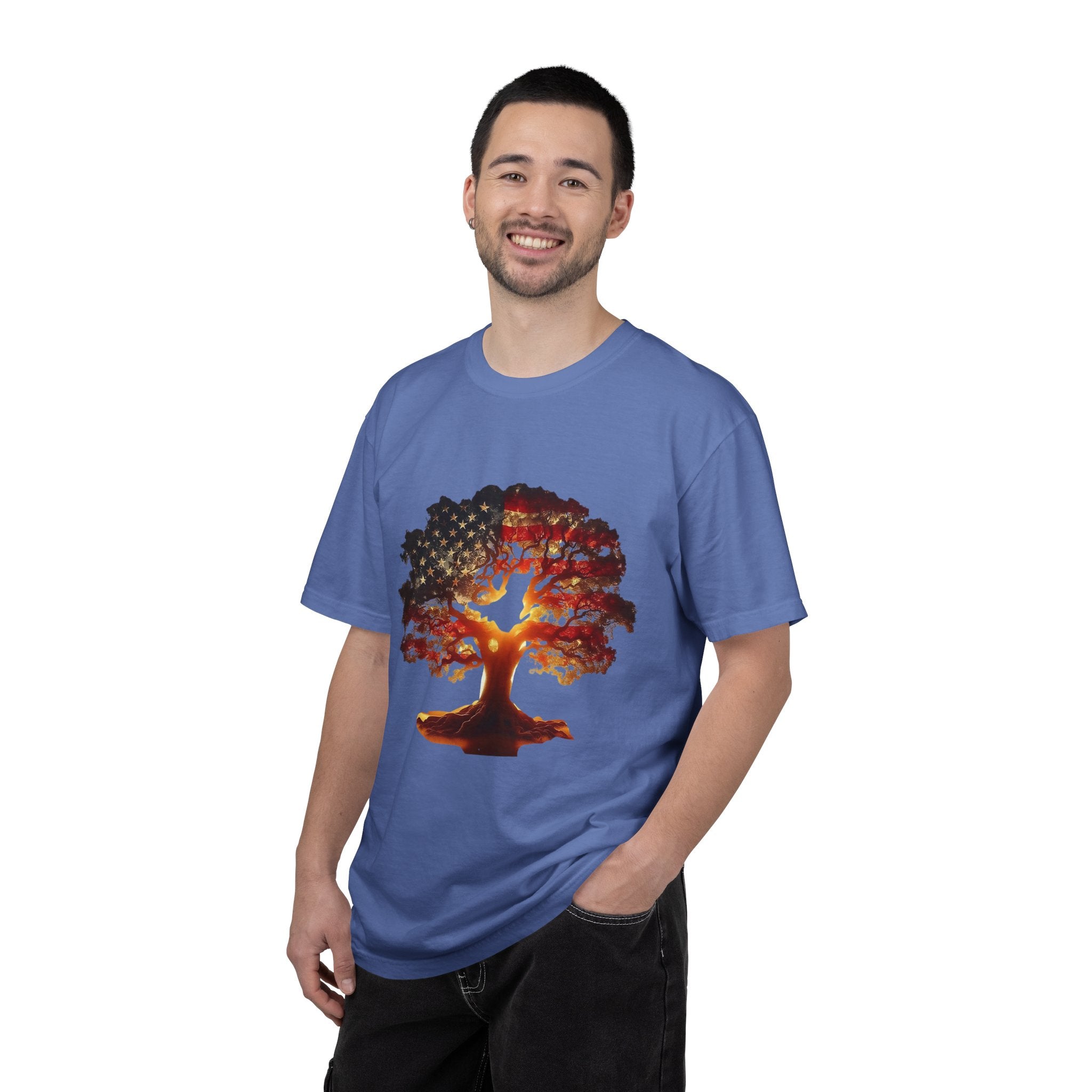 Patriotic Tree of Life T-Shirt — American Flag Sunset Graphic - Creations by Chris and Carlos