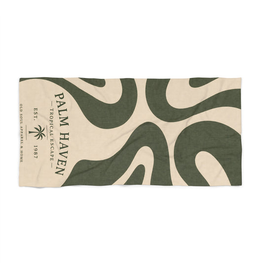 Palm Haven Resort Beach Towel — Tropical Escape Stripe Design - Creations by Chris and Carlos