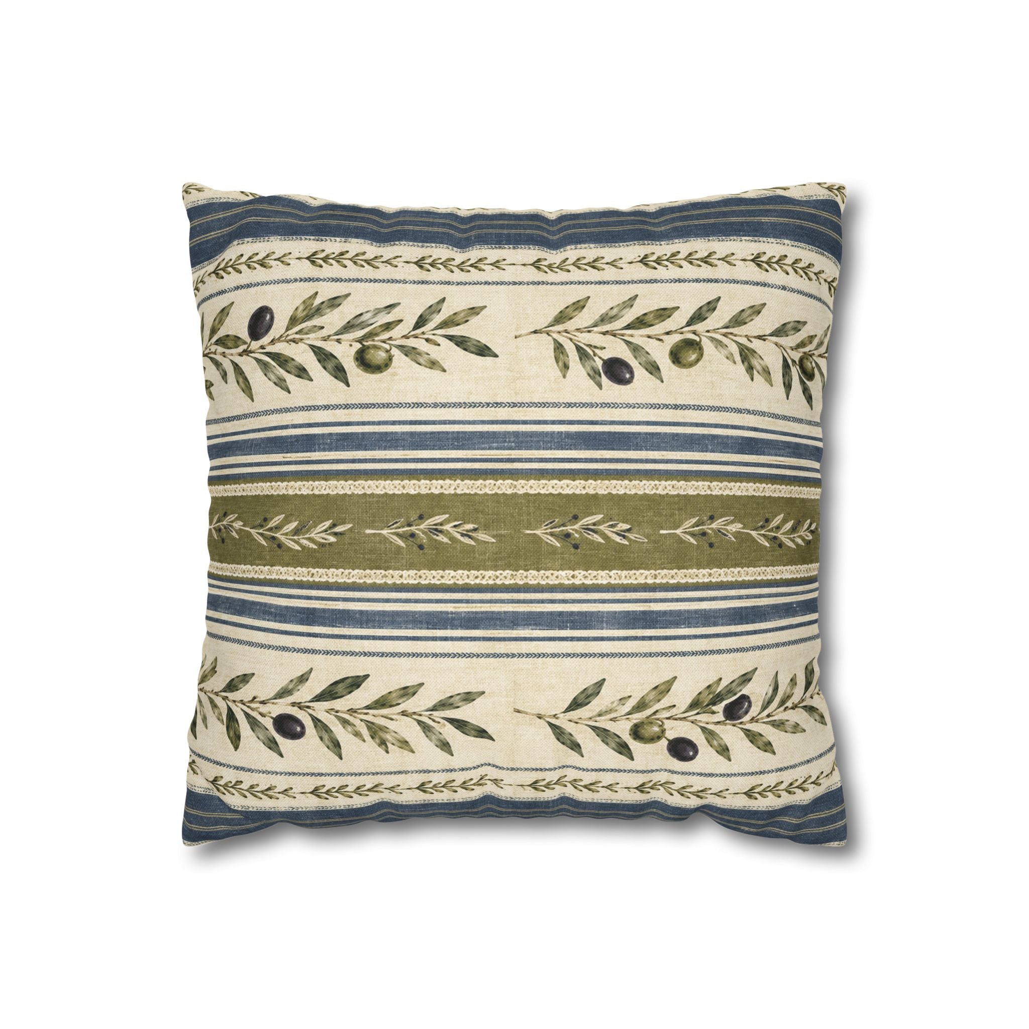 Olive & Navy Olive Branch Striped Throw Pillowcase - Creations by Chris and Carlos