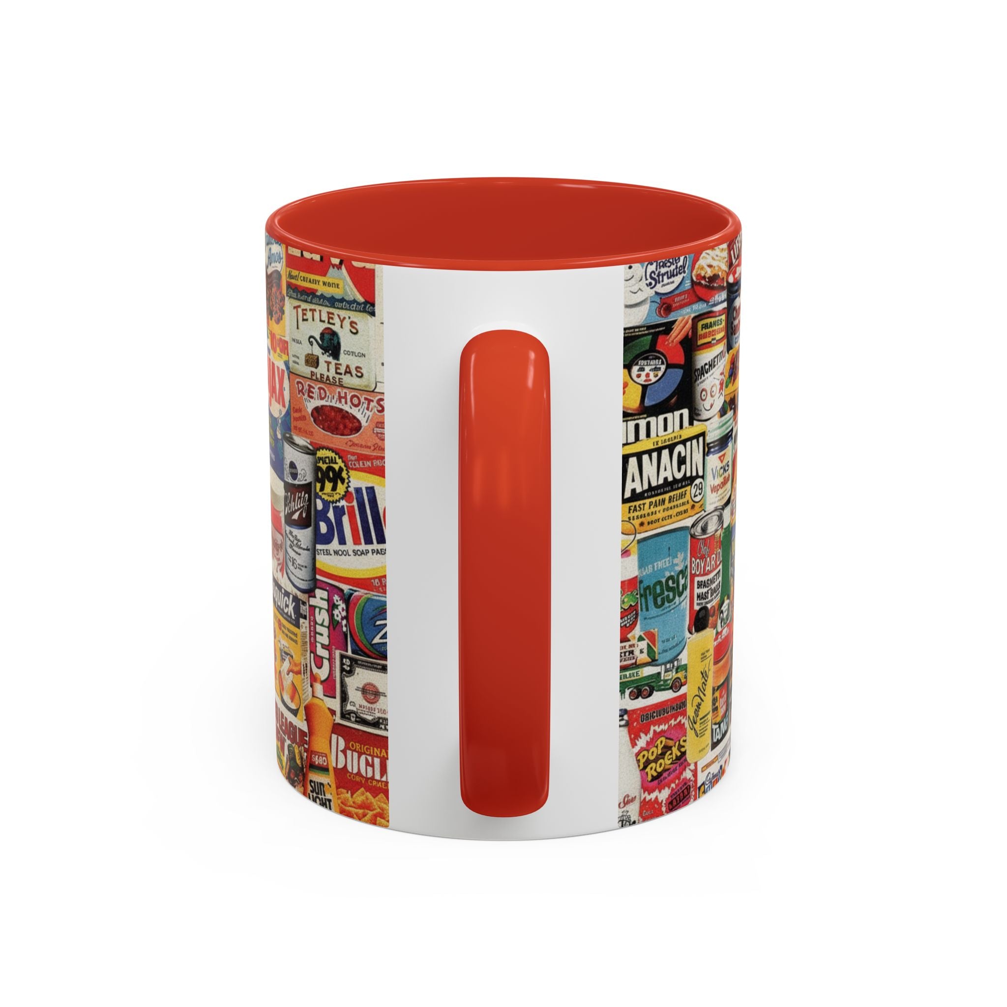 Vintage Retro Ads Coffee Mug — Collage of Classic Brand Labels (11/15oz Accent Mug) - Creations by Chris and Carlos