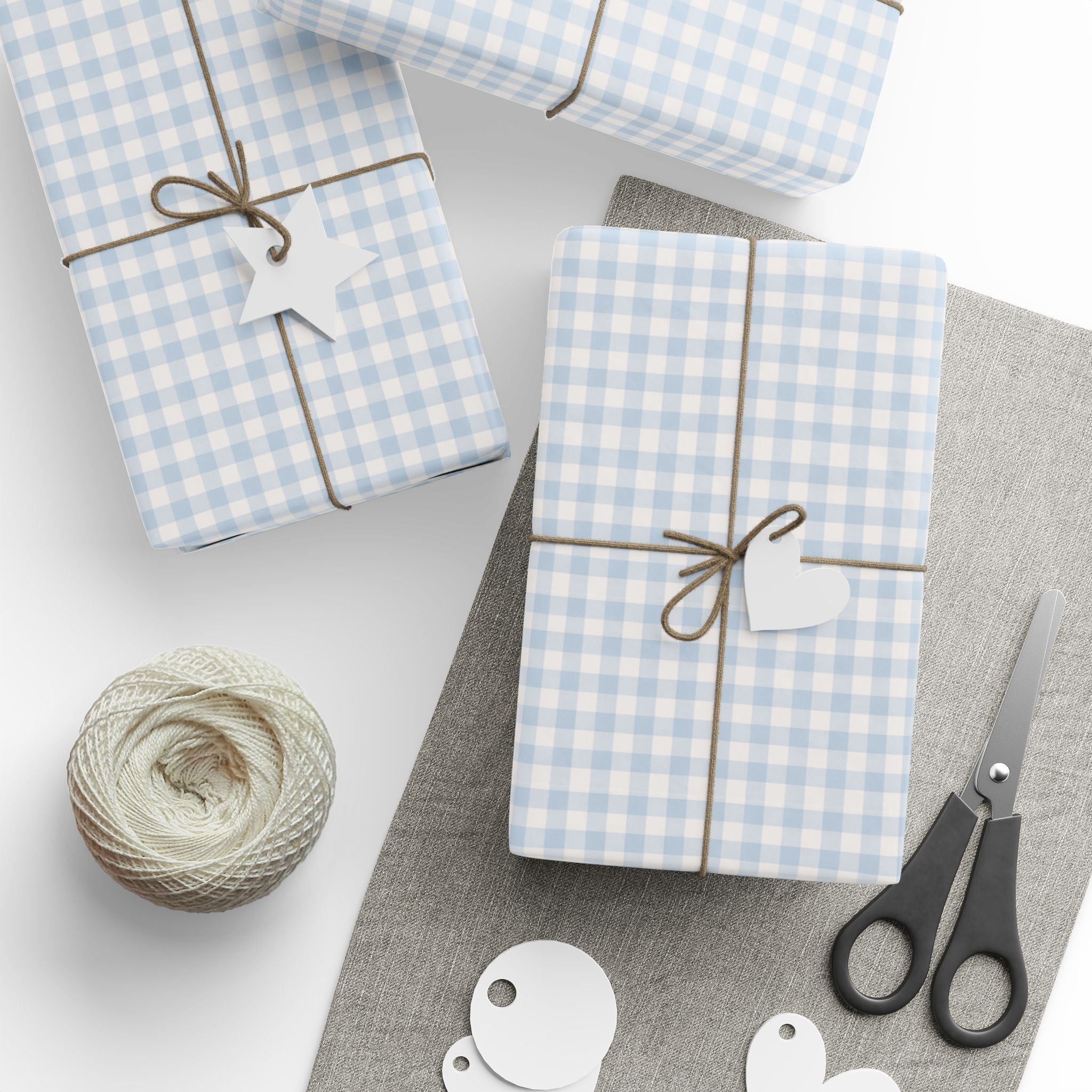Wrapping Paper Roll — Light Blue Gingham Check Gift Wrap - Creations by Chris and Carlos