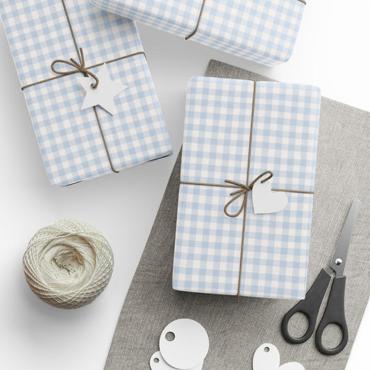 Wrapping Paper Roll — Light Blue Gingham Check Gift Wrap - Creations by Chris and Carlos