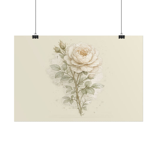 Floral Poster — Vintage White Rose Botanical Print (Rolled Poster) - Creations by Chris and Carlos