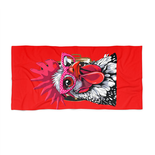 Red Rooster Beach Towel — Funky Sunglass Chicken Print - Creations by Chris and Carlos