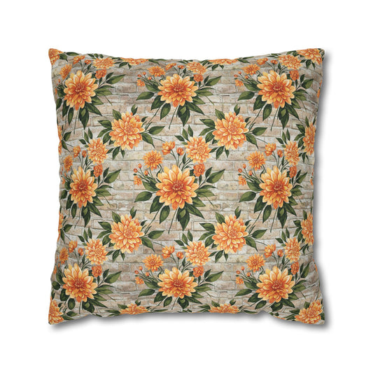 The Artisanal Flora Gallery Floral Sunburst Square Pillowcase — Orange Dahlia Botanical Throw Pillow Cover - Creations by Chris and Carlos