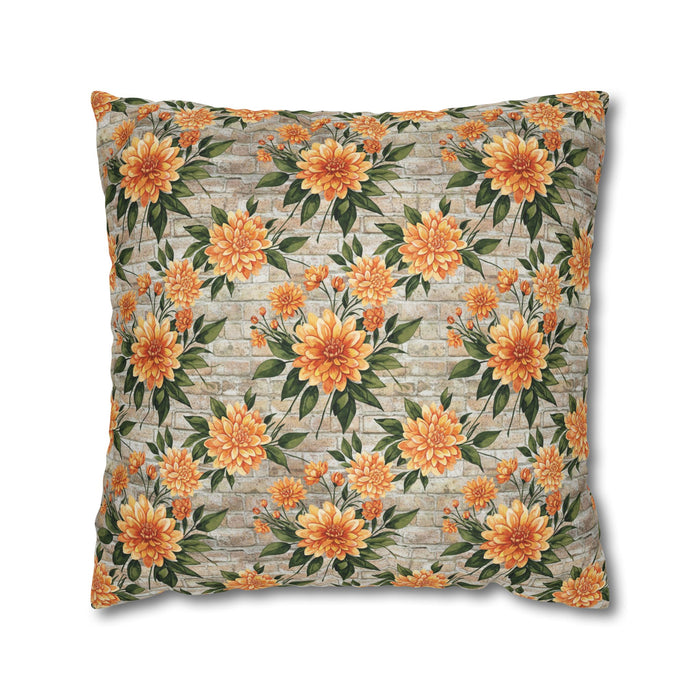The Artisanal Flora Gallery Floral Sunburst Square Pillowcase — Orange Dahlia Botanical Throw Pillow Cover