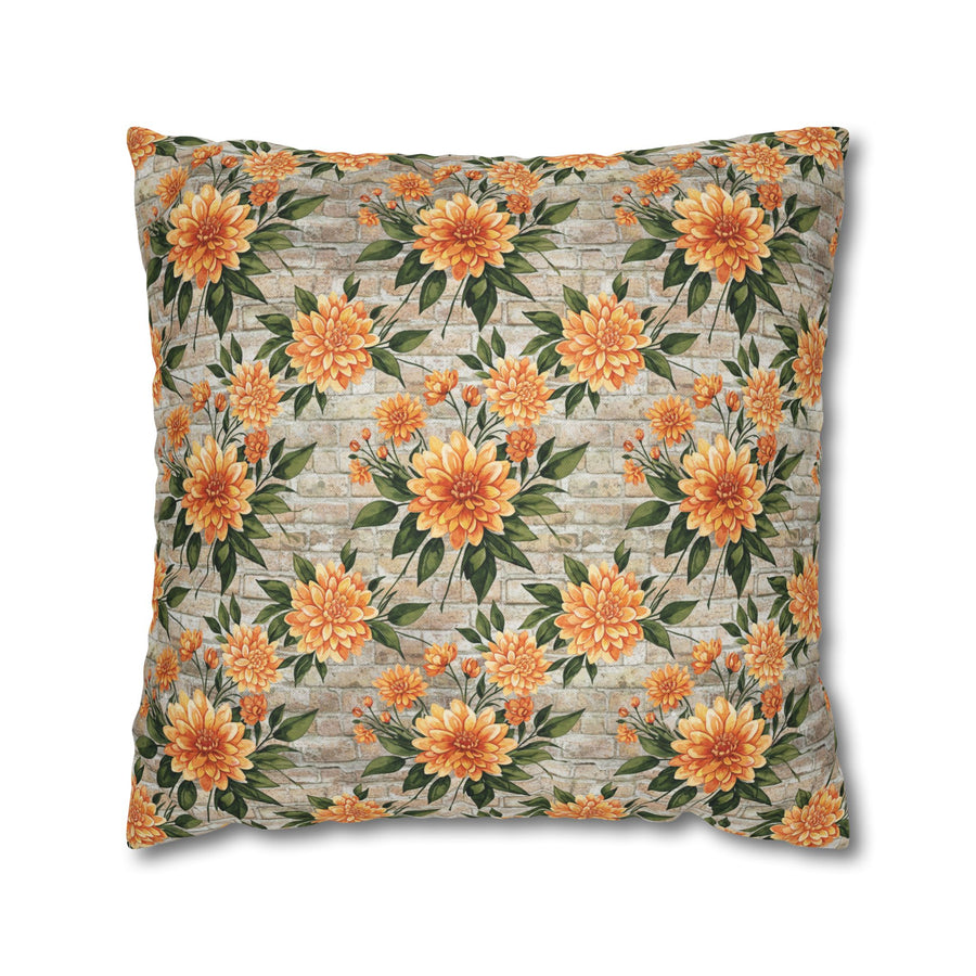 The Artisanal Flora Gallery Floral Sunburst Square Pillowcase — Orange Dahlia Botanical Throw Pillow Cover