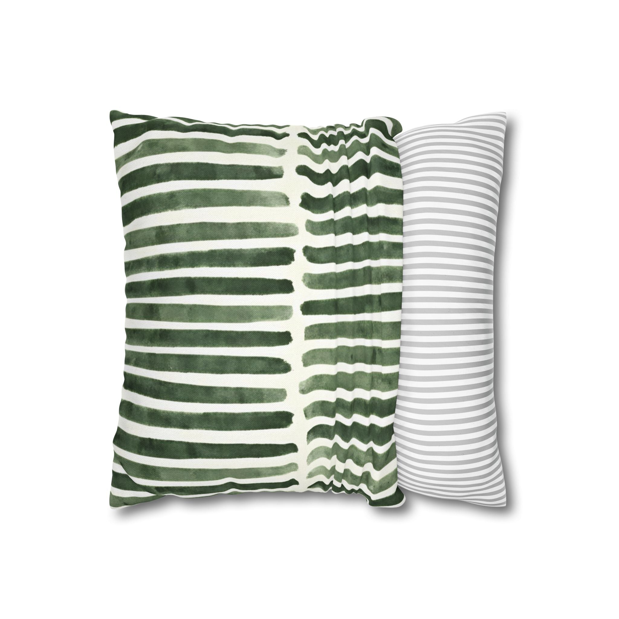 The Artisanal Flora Gallery Green Watercolor Stripe Square Pillowcase — Modern Boho Decorative Throw Pillow Cover - Creations by Chris and Carlos
