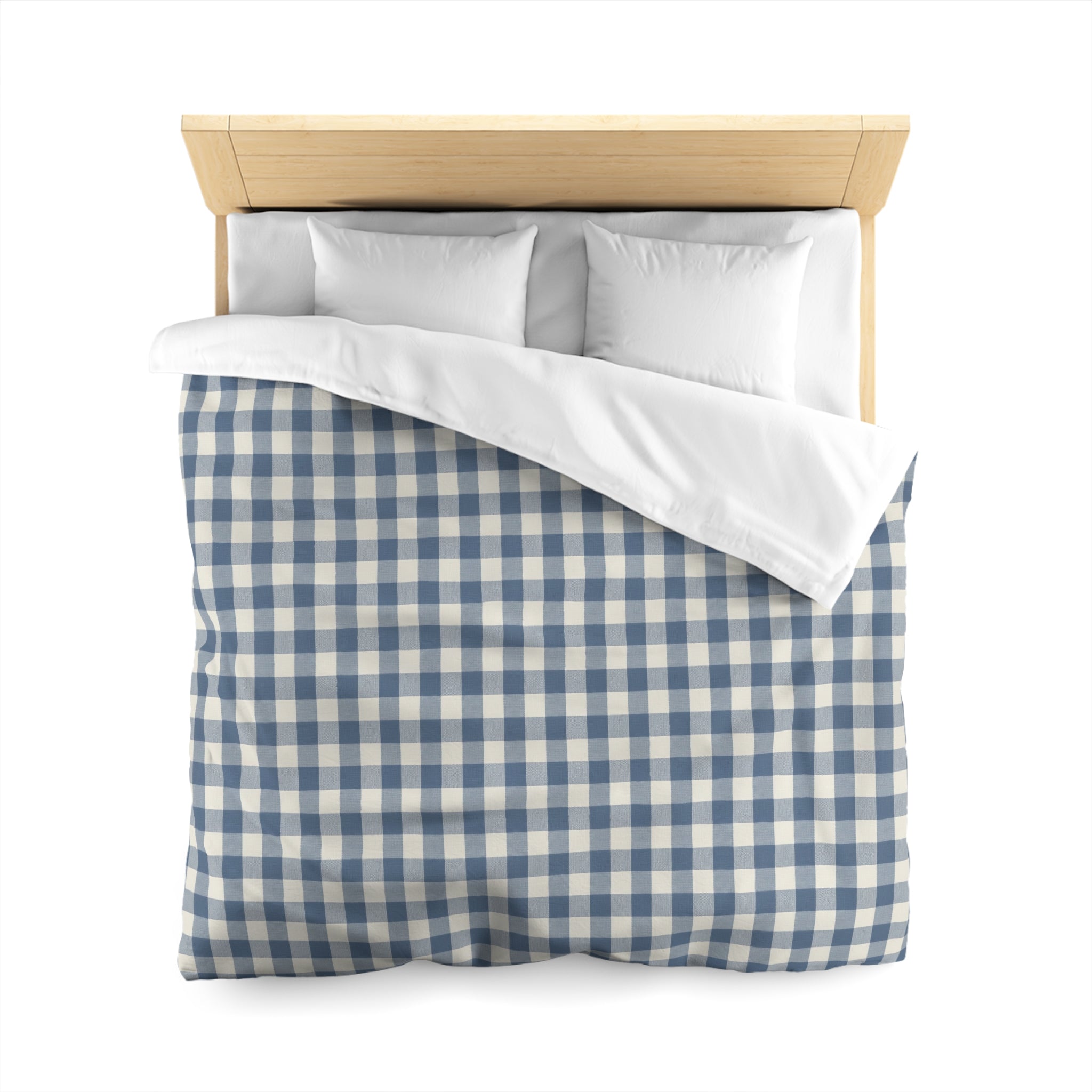 The Slate & Sage Collection- Geneva Blue Gingham Microfiber Duvet Cover — Cozy Farmhouse Plaid Bedding - Creations by Chris and Carlos