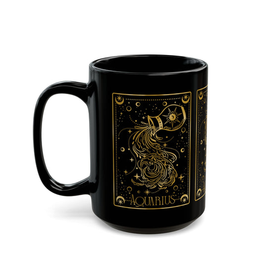 Aquarius Gold Foil Zodiac Mug — Black Ceramic Astrology Coffee Cup - Creations by Chris and Carlos