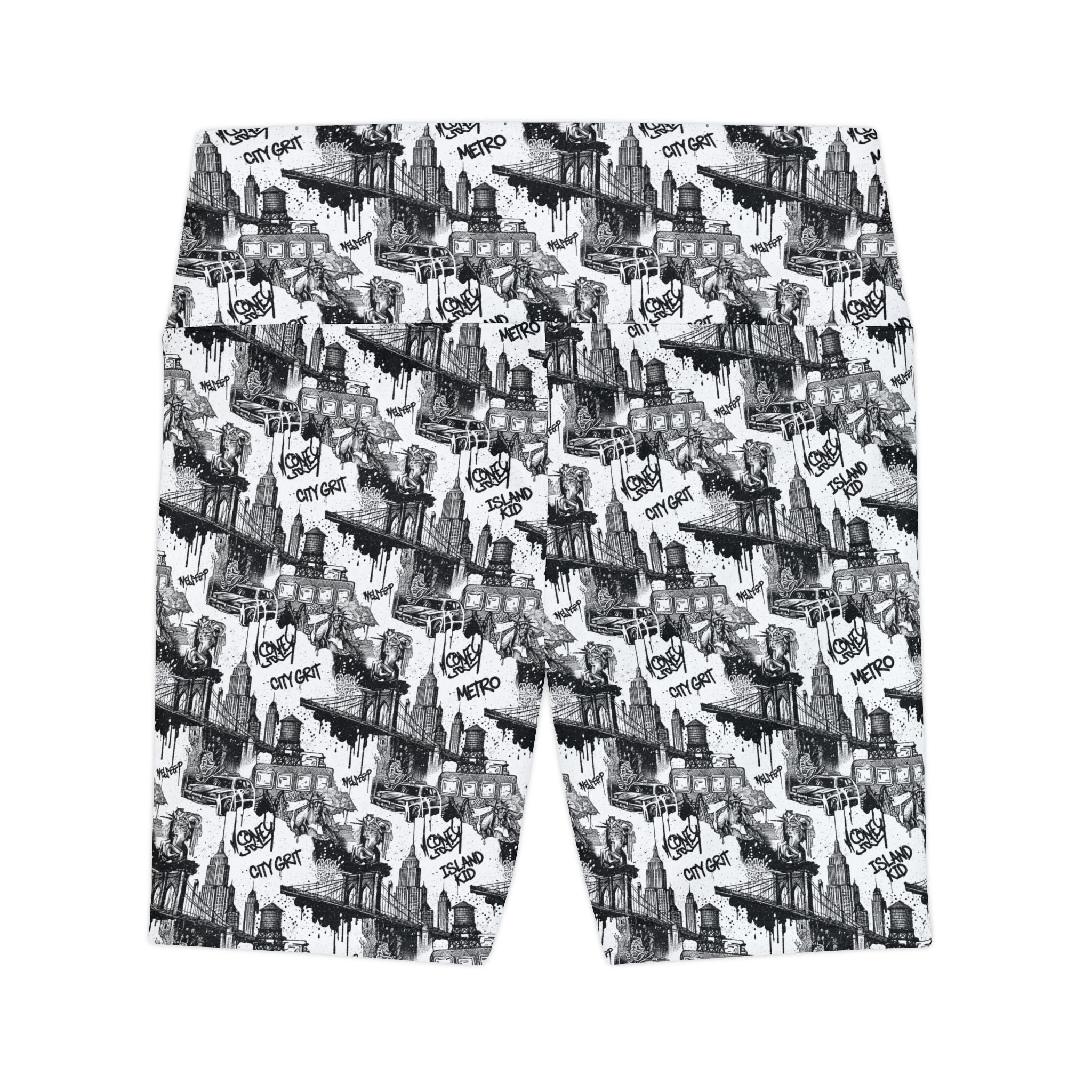City Skate Graphic Workout Shorts — Black & White All-Over-Print - Creations by Chris and Carlos