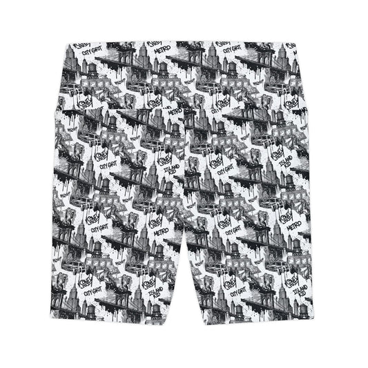 City Skate Graphic Workout Shorts — Black & White All-Over-Print - Creations by Chris and Carlos