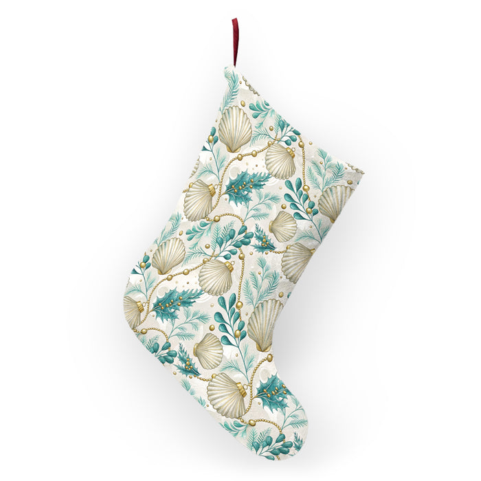 Tidings by the Sea- Elegant Holiday Stockings for Festive Decor, Personalized Christmas Stockings, Shell Pattern Stockings, Coastal Christmas Decor, [...]