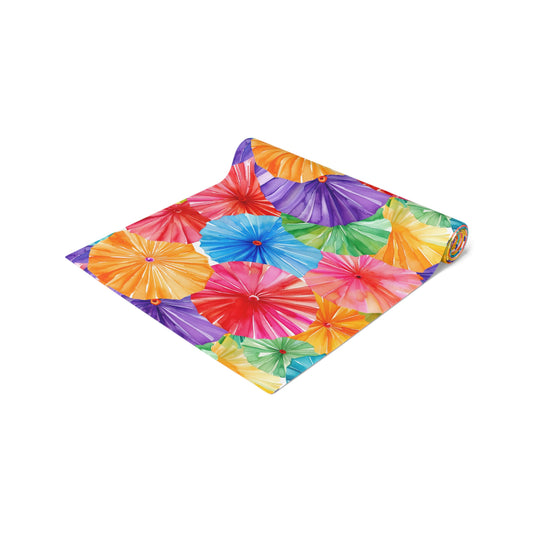 Floral Parasol Pattern Table Runner — Colorful Summer Umbrella Design - Creations by Chris and Carlos
