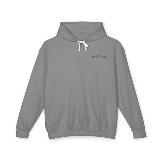 Palm Haven Resort Hoodie — Vintage Palm Tree Beach Graphic Hooded Sweatshirt - Creations by Chris and Carlos