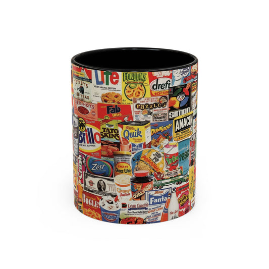 Vintage Retro Ads Coffee Mug — Collage of Classic Brand Labels (11/15oz Accent Mug) - Creations by Chris and Carlos