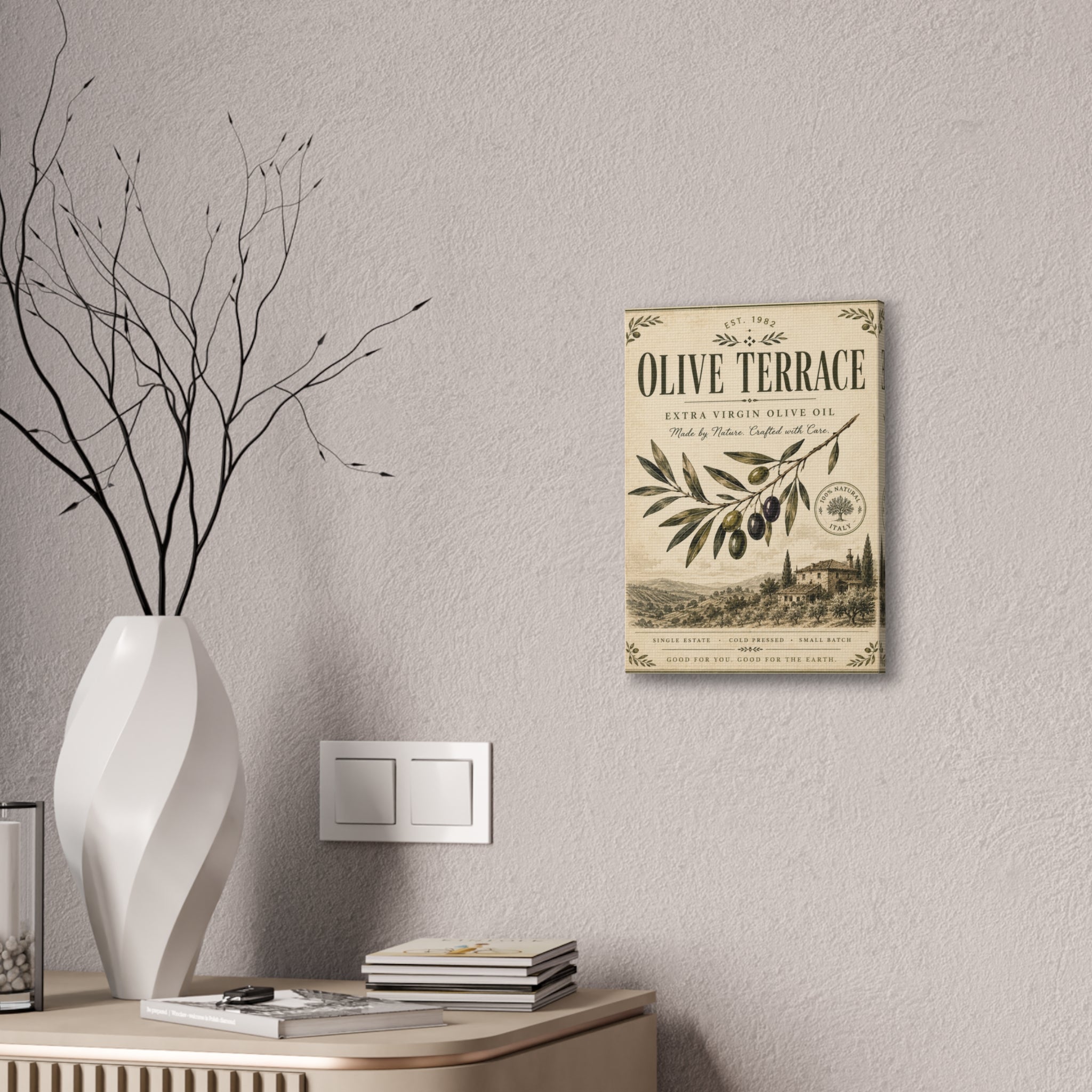 Olive Terrace Canvas Wall Art — Vintage Olive Oil Kitchen Print - Creations by Chris and Carlos