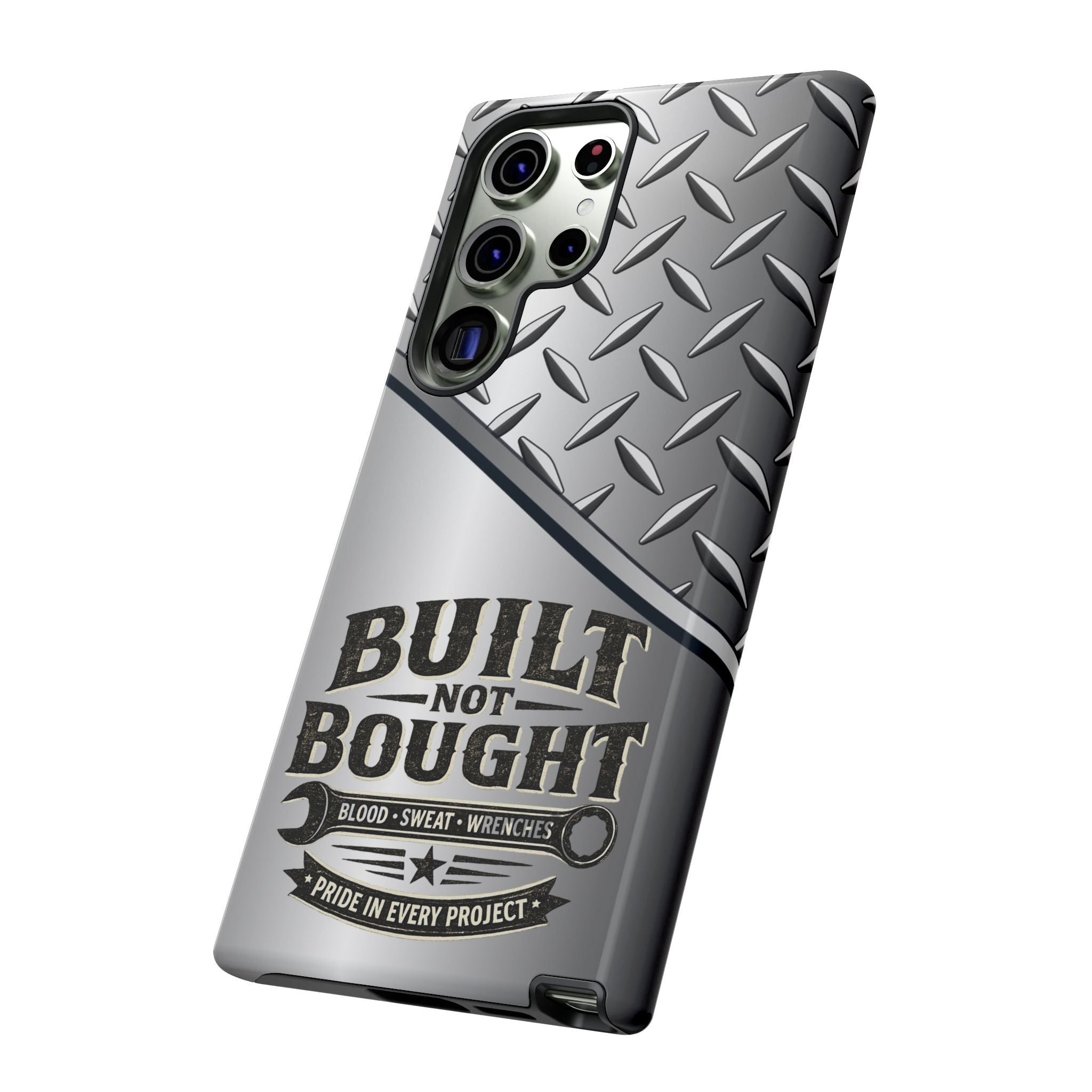 Built Not Bought Metal Diamond-Plate Phone Case — Rugged Tool Lover Gift - Creations by Chris and Carlos