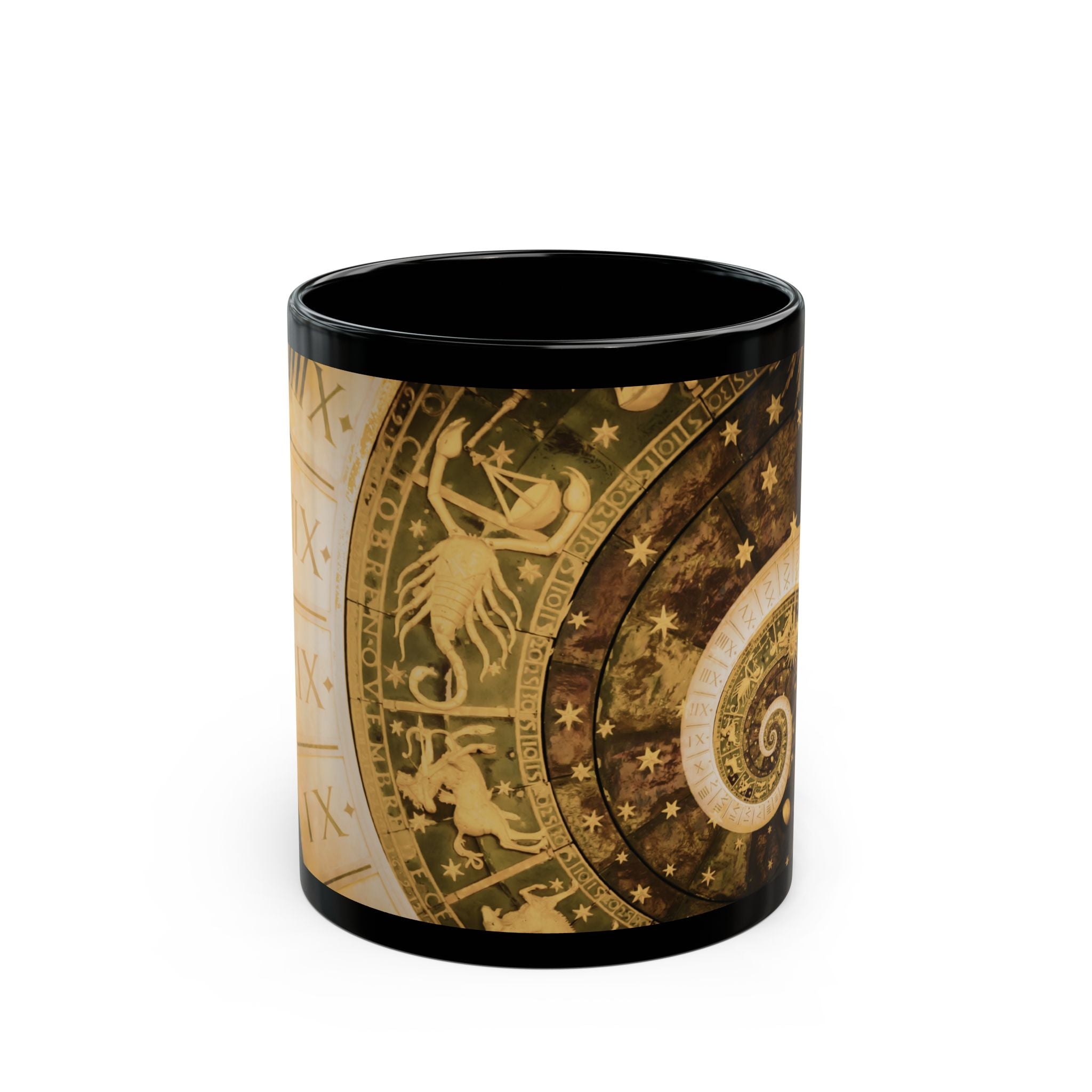 Astrology Spiral Black Mug — Zodiac Wheel Coffee Cup (11oz/15oz) - Creations by Chris and Carlos