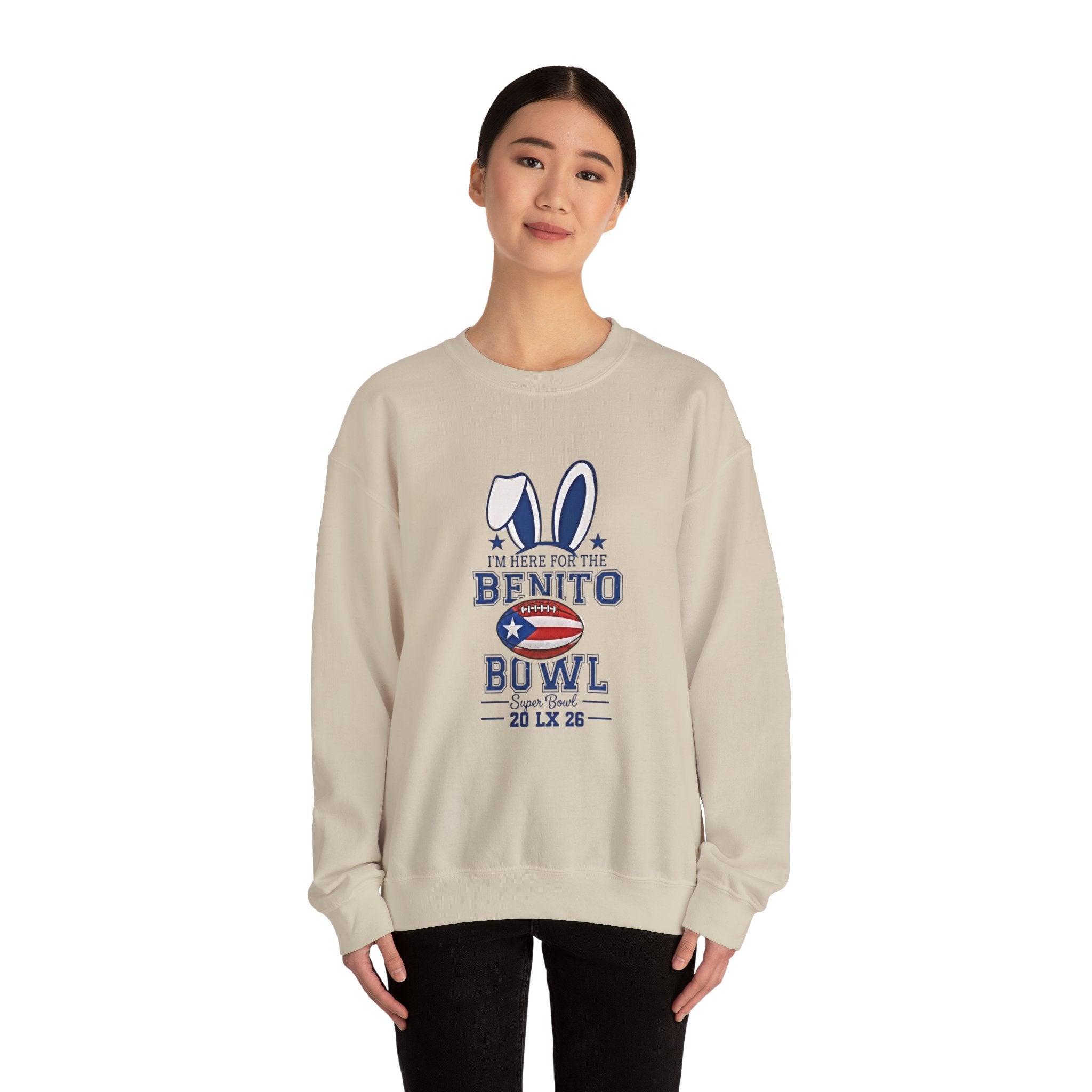 Benito Bowl Crewneck Sweatshirt – Patriotic Football Bunny Design - Creations by Chris and Carlos