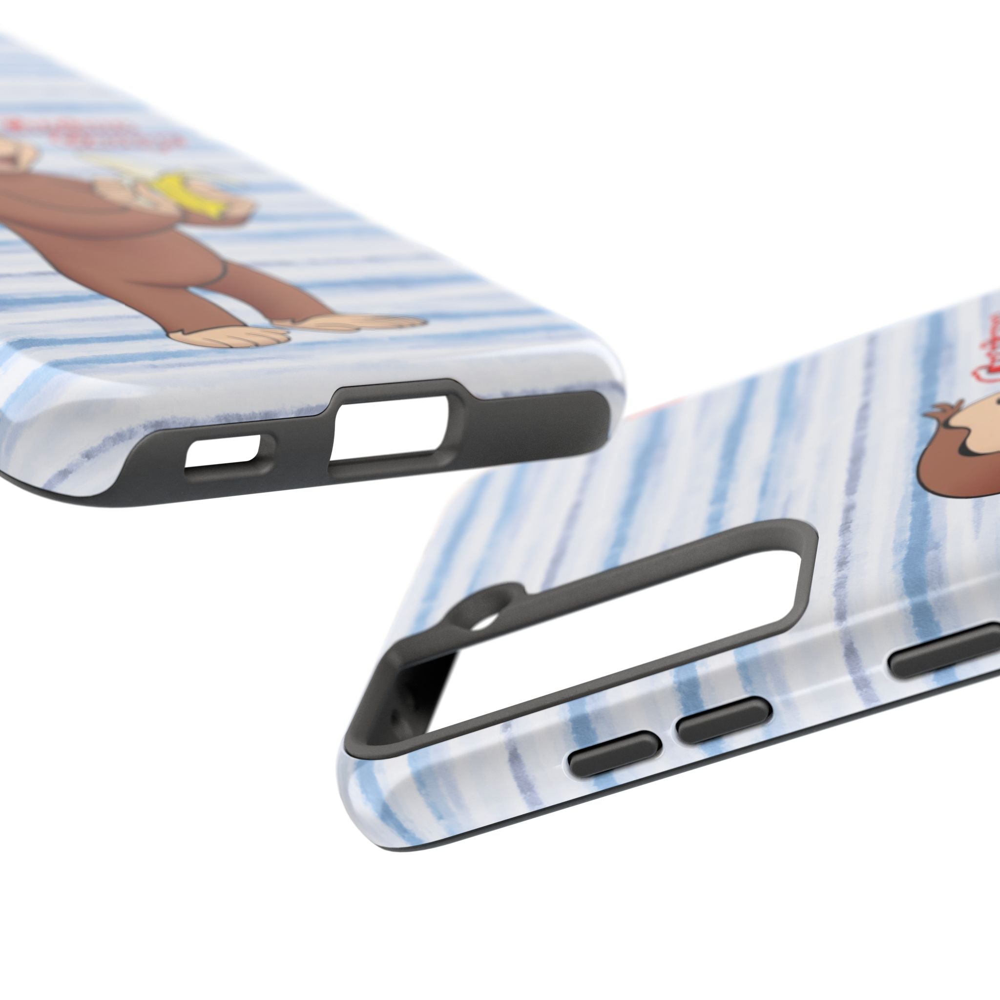Curious George Banana Tough Phone Case — Cute Kids iPhone Cover, Blue Stripe Protective Case - Creations by Chris and Carlos