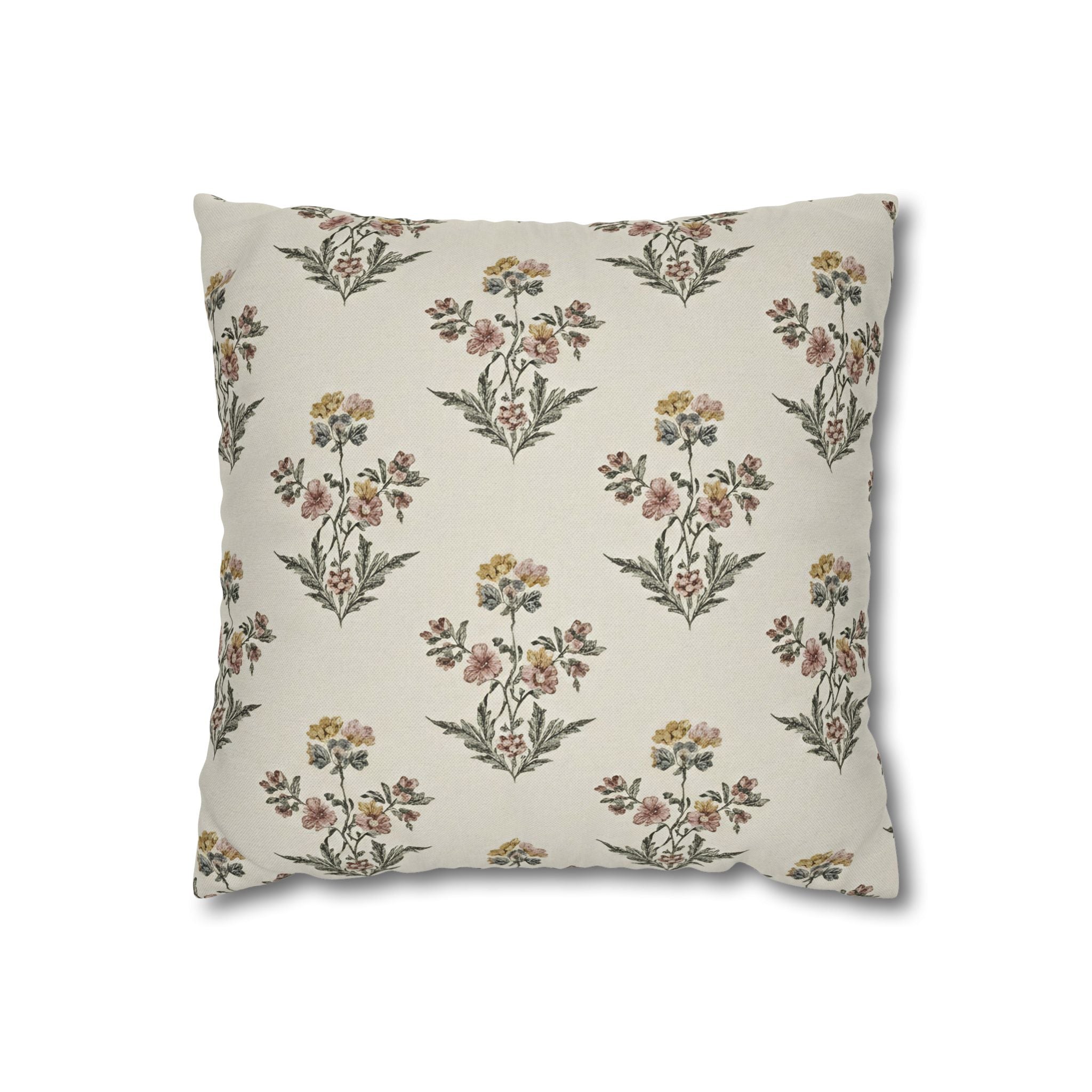 Briarwood Garden Floral Boho Square Pillowcase — Neutral Botanical Throw Pillow Cover - Creations by Chris and Carlos