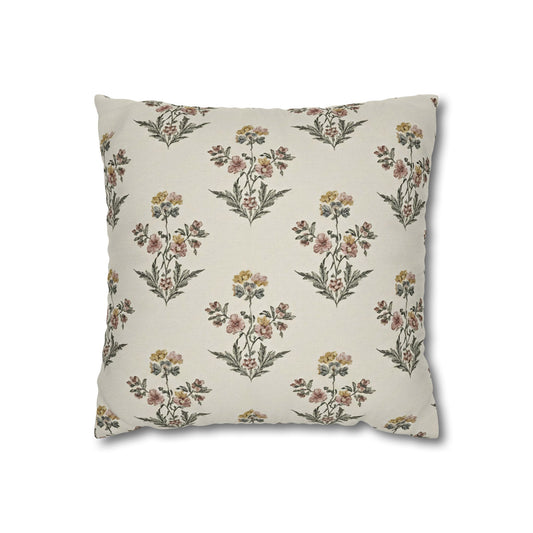 Briarwood Garden Floral Boho Square Pillowcase — Neutral Botanical Throw Pillow Cover - Creations by Chris and Carlos