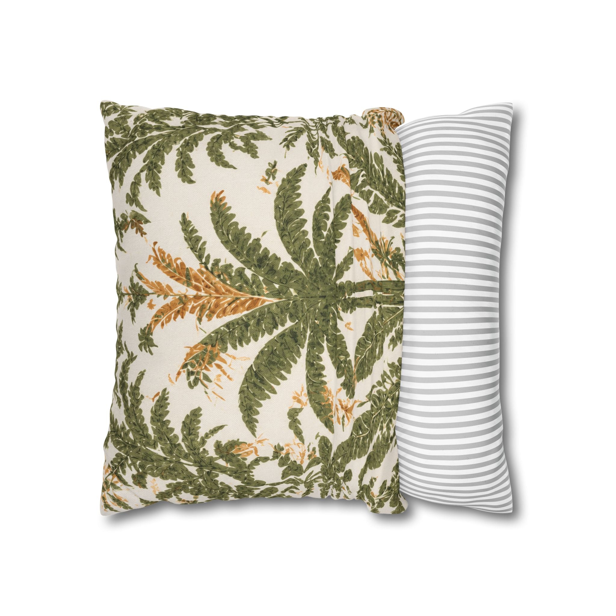 Palm Tree Decorative Pillowcase — Tropical Green Botanical Square Pillow - Creations by Chris and Carlos