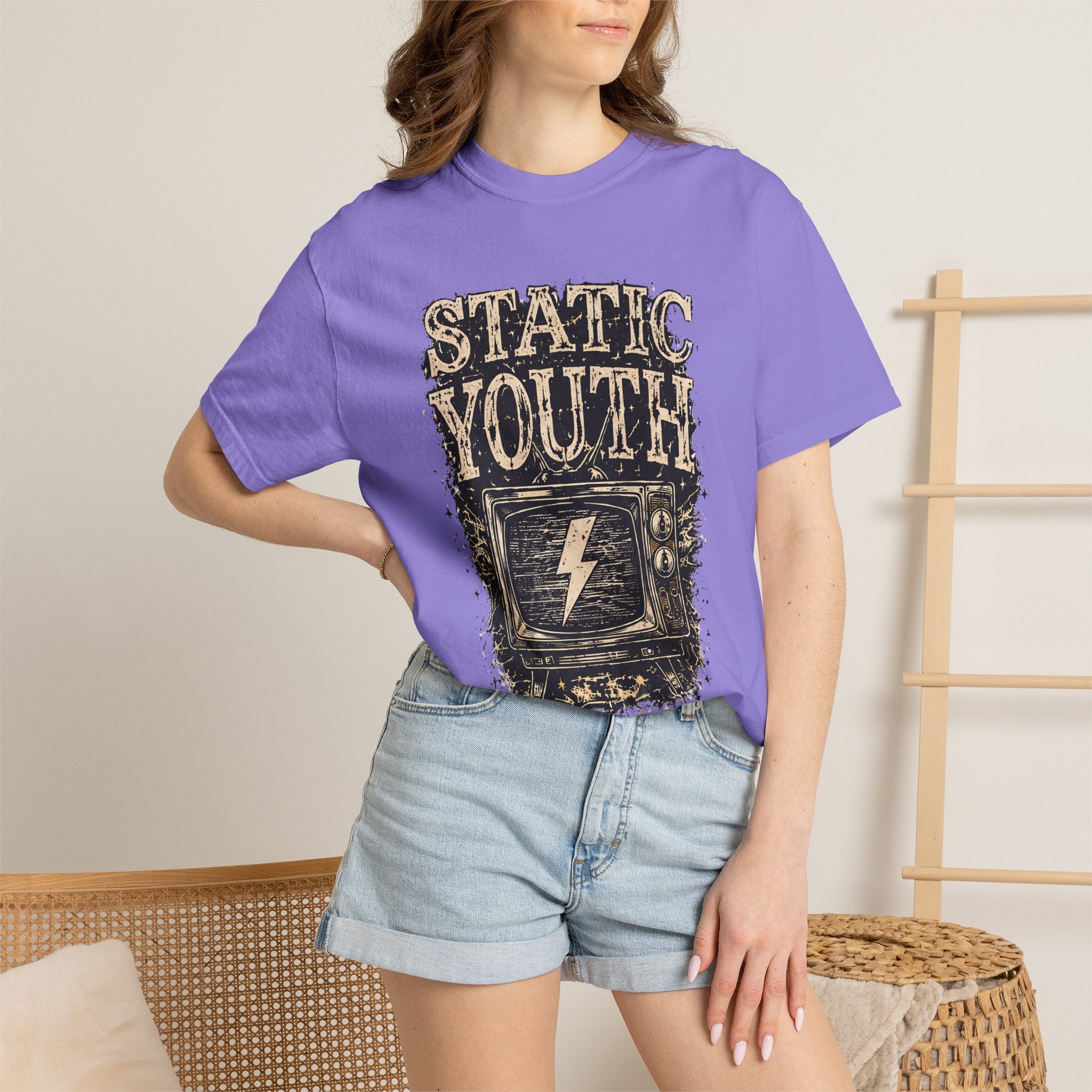 Static Youth Graphic Tee — Vintage TV Lightning Bolt "Old Soul Replay" - Creations by Chris and Carlos