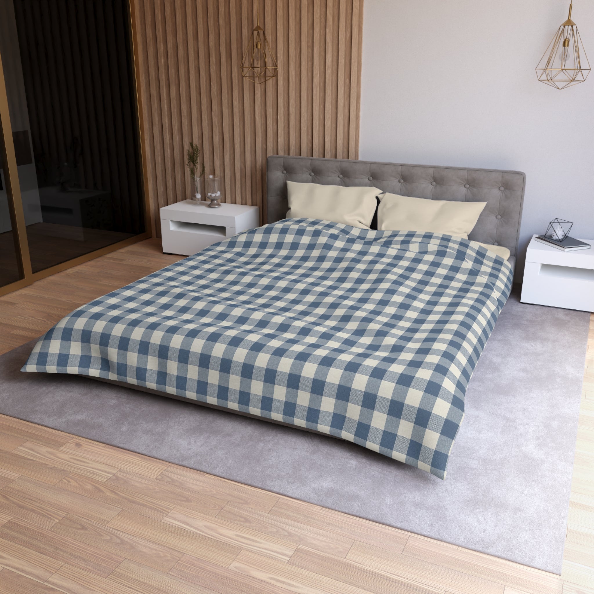 The Slate & Sage Collection- Geneva Blue Gingham Microfiber Duvet Cover — Cozy Farmhouse Plaid Bedding - Creations by Chris and Carlos
