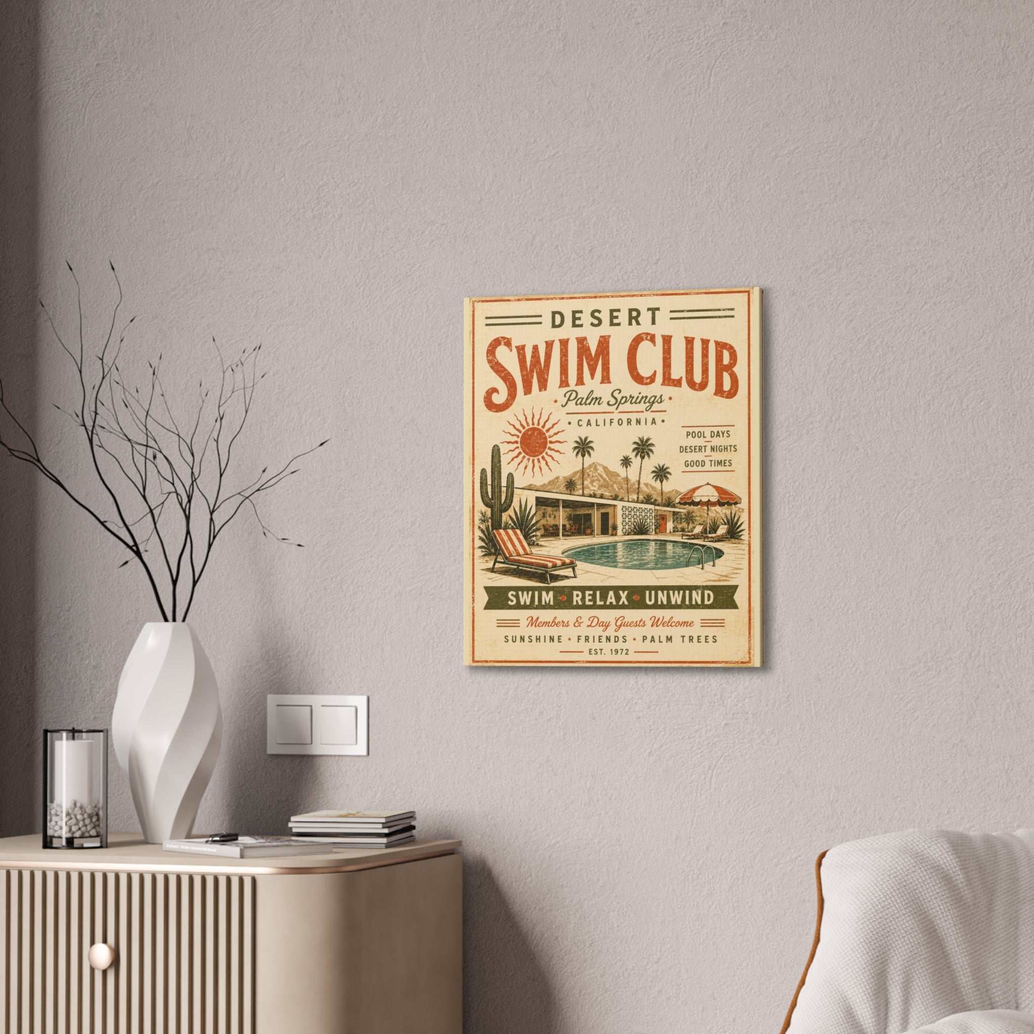 Desert Swim Club Palm Springs Canvas Wall Art — Retro Pool Vintage Poster - Creations by Chris and Carlos