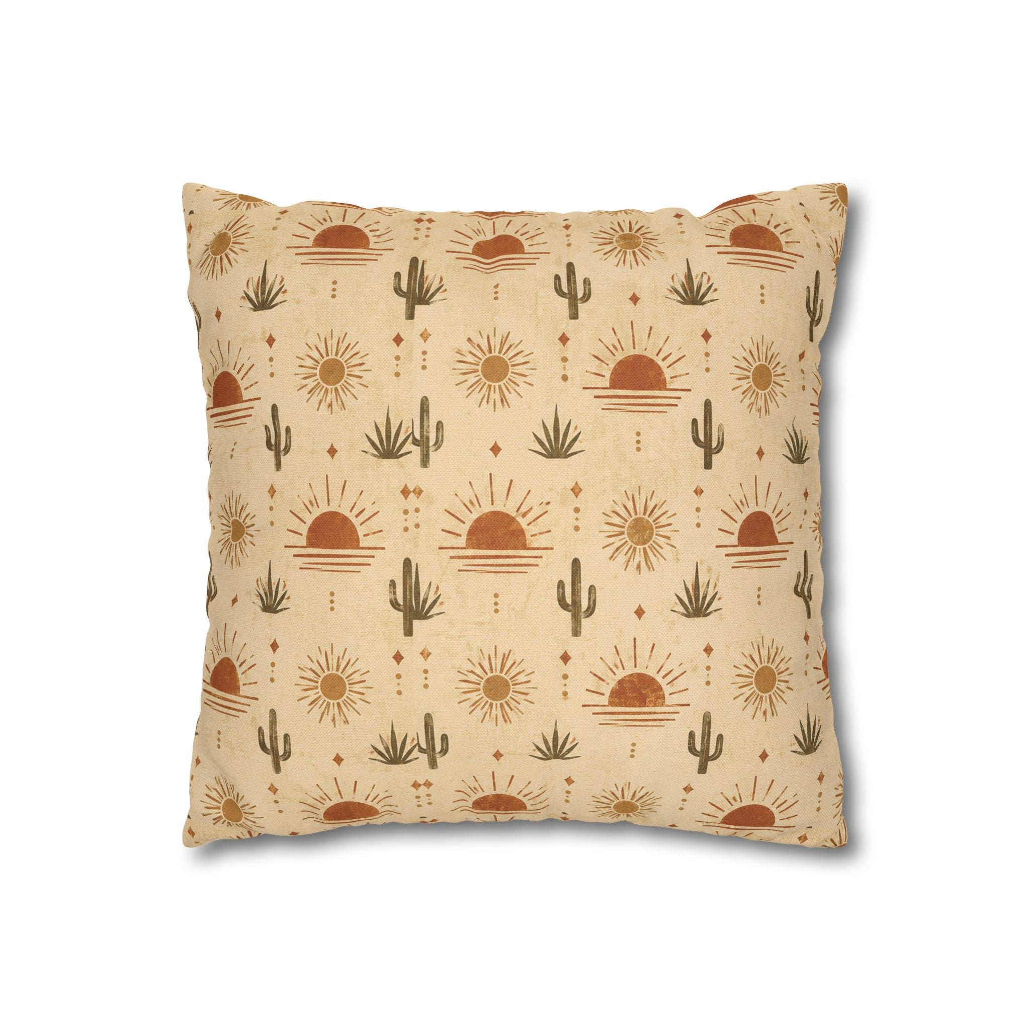 Desert Sunrise Square Pillowcase — Boho Cactus Sun Pattern - Creations by Chris and Carlos