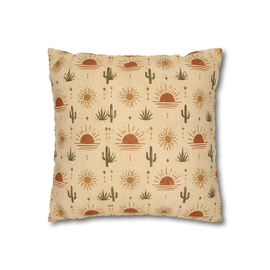 Desert Sunrise Square Pillowcase — Boho Cactus Sun Pattern - Creations by Chris and Carlos