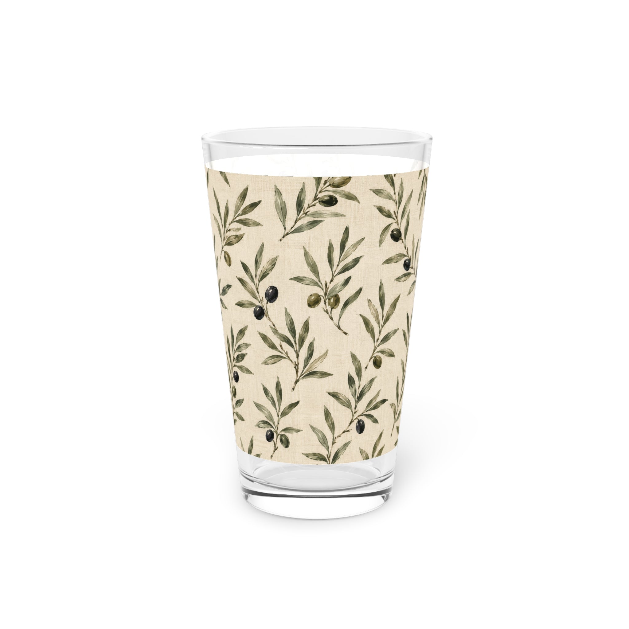 Olive Branch 16oz Pint Glass — Botanical Pattern Beer Glass - Creations by Chris and Carlos