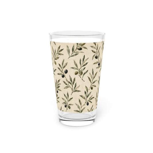 Olive Branch 16oz Pint Glass — Botanical Pattern Beer Glass - Creations by Chris and Carlos