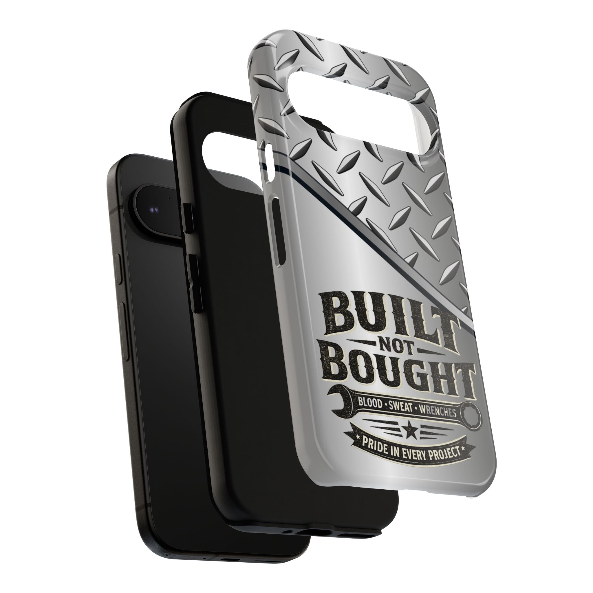 Built Not Bought Metal Diamond-Plate Phone Case — Rugged Tool Lover Gift - Creations by Chris and Carlos