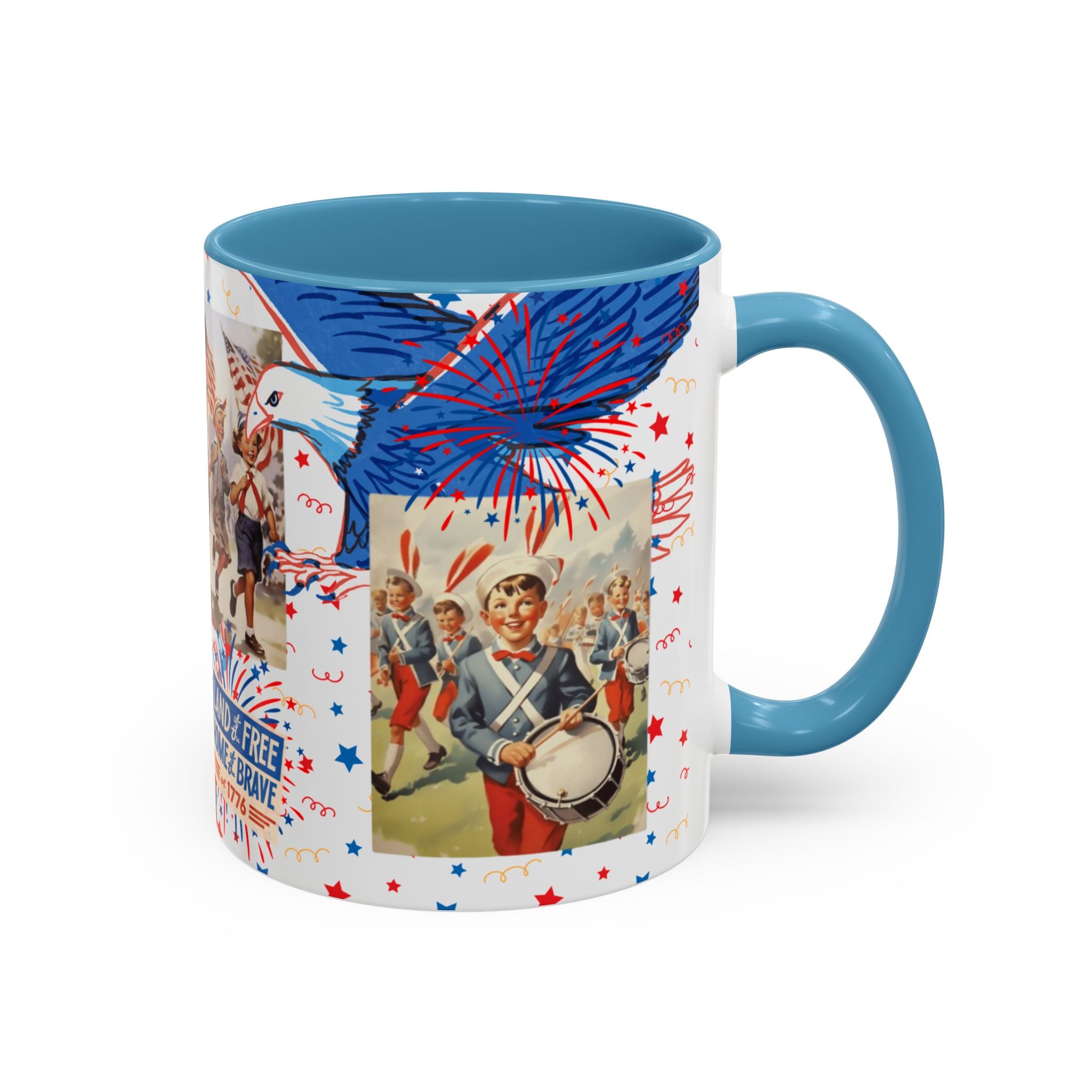 Patriotic Vintage 4th of July Accent Mug – 'Land of the Free, Home of the Brave' - Creations by Chris and Carlos