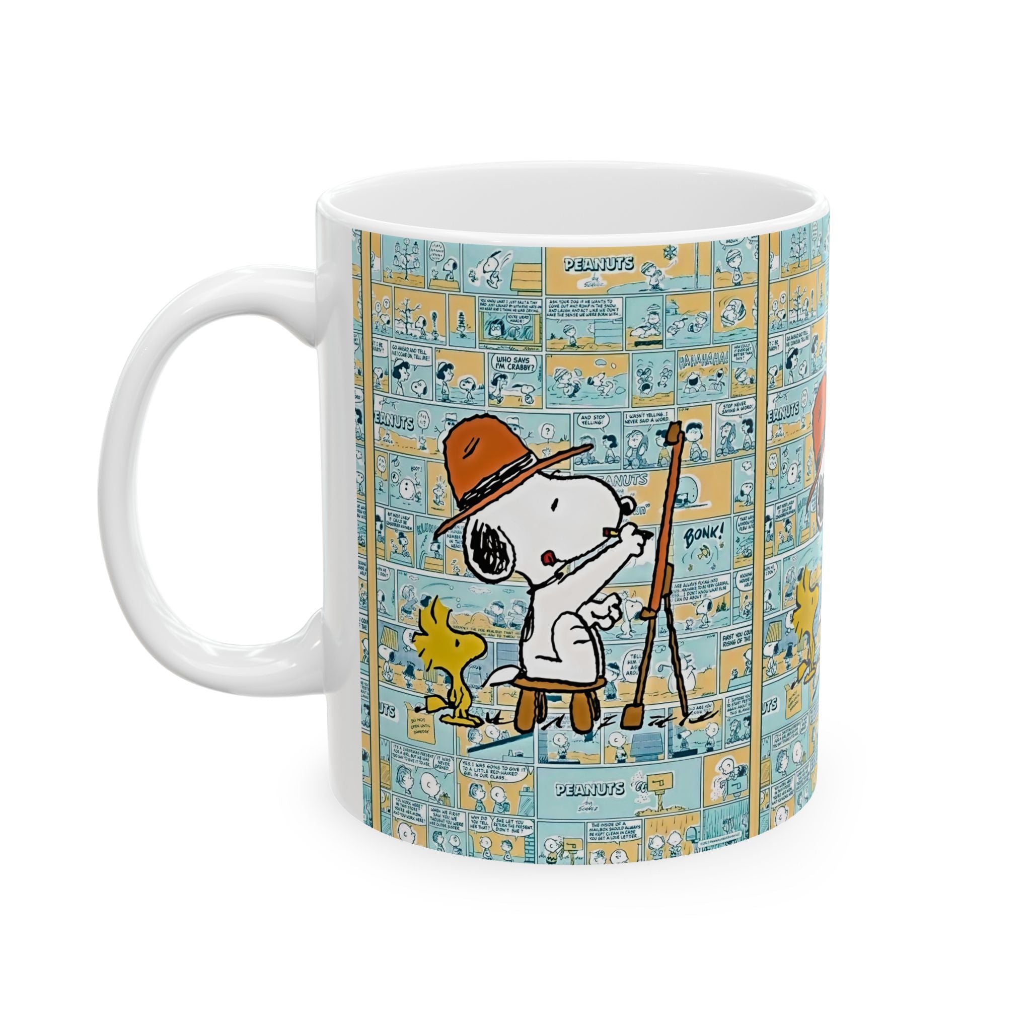 Peanuts Artist Snoopy & Woodstock Comic Strip Ceramic Mug (11oz, 15oz) - Creations by Chris and Carlos