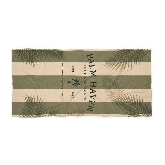 Palm Haven Striped Beach Towel – Tropical Resort Vibes, Palm Leaf Design - Creations by Chris and Carlos