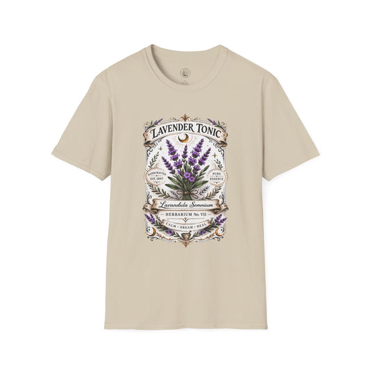 Old Soul Apothecary Lavender Tonic Botanical Tee — Vintage Herbal Label Shirt - Creations by Chris and Carlos