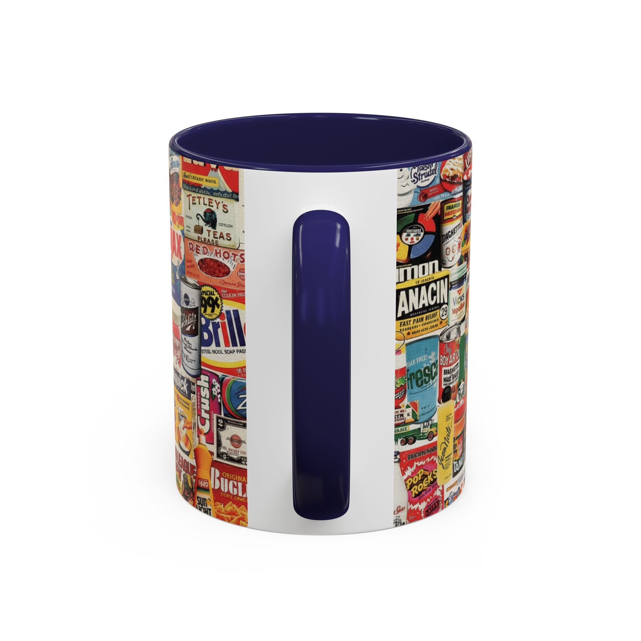 Vintage Retro Ads Coffee Mug — Collage of Classic Brand Labels (11/15oz Accent Mug) - Creations by Chris and Carlos