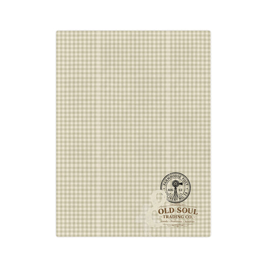Velveteen Microfiber Blanket — Vintage Plaid 'Old Soul Trading Co.' Cozy Throw - Creations by Chris and Carlos