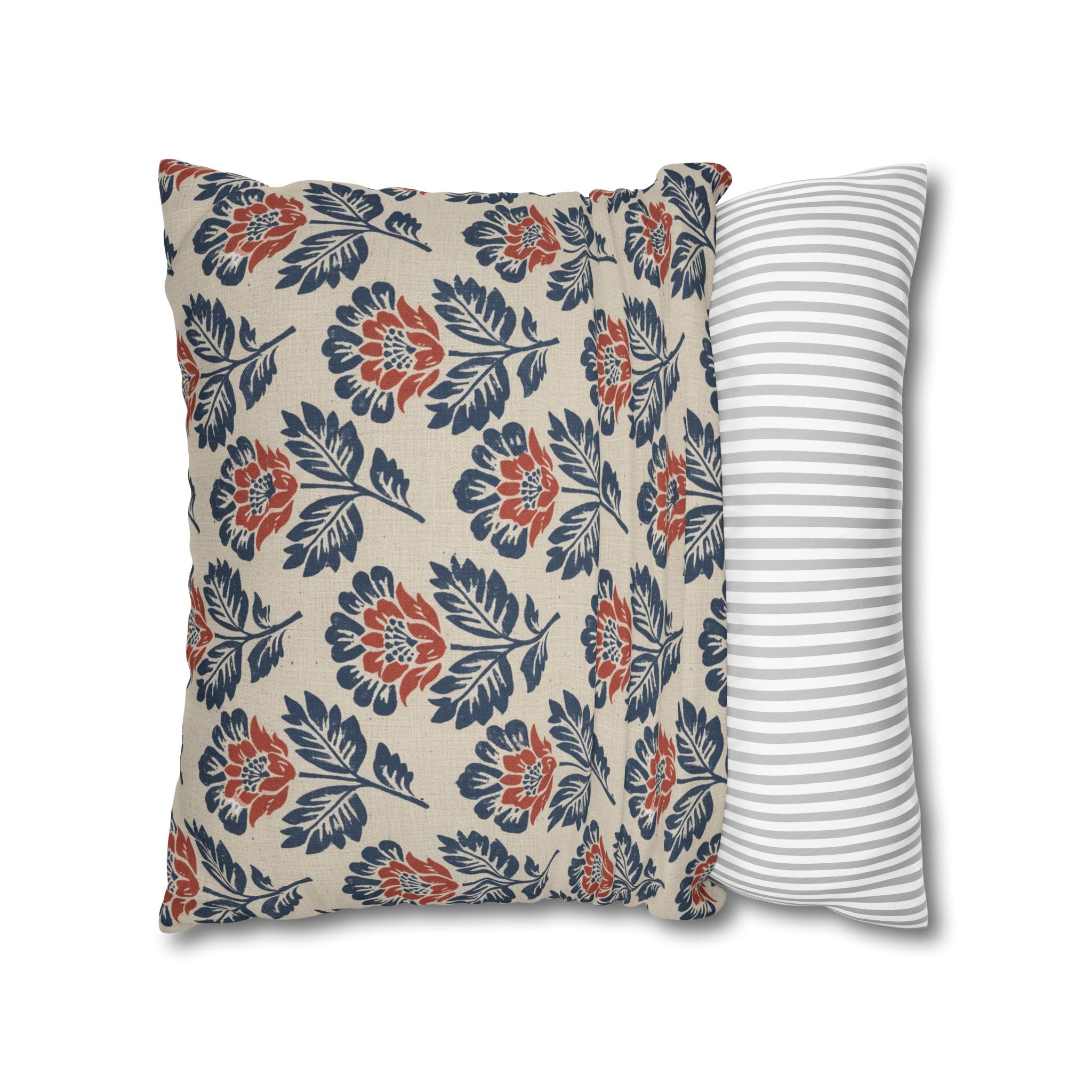 Plumstead Manor Floral Block Print Decorative Pillowcase — Navy & Terracotta Garden Pattern - Creations by Chris and Carlos