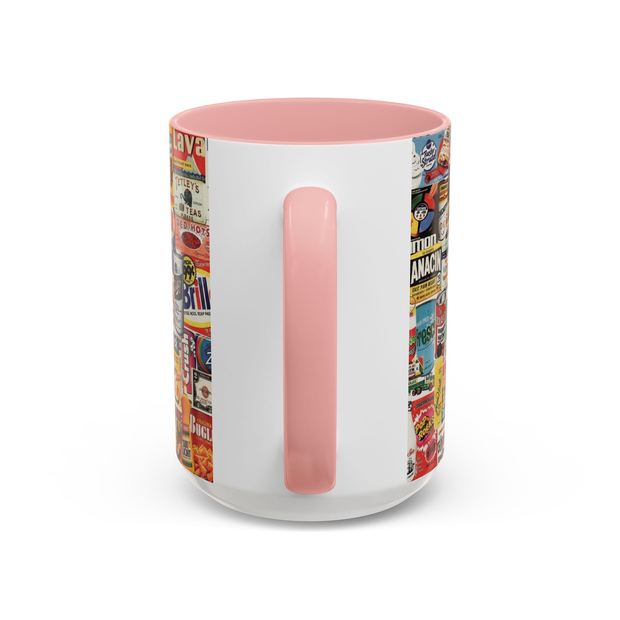 Vintage Retro Ads Coffee Mug — Collage of Classic Brand Labels (11/15oz Accent Mug) - Creations by Chris and Carlos
